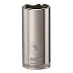 Deep Length Socket, 3/8 in Hex Drive, 19 mm, 6 Points