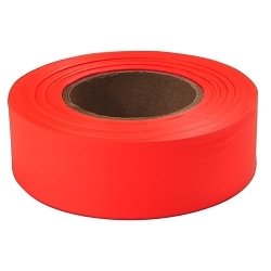 Flagging Tape, Orange, 200 ft L 1 in W, Plastic