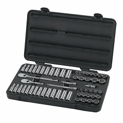 Socket Set, ASME B107.1/B107.5M/B1007.10, 12 Points, 3/8 in Drive, 57 Pieces