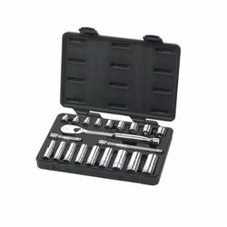 Socket Set, ASME B107.1/B1007.10, 6, 12 Points, 3/8 in Drive, 21 Pieces