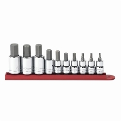 Professional Bit Socket Set, 1/8 to 5/8 in Hex, 3/8 in, 1/2 in Drive, 10 Pieces