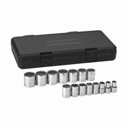Socket Set, ASME B107.1, 12 Points, 1/2 in Drive, 15 Pieces, Included Socket Size: 7/16 to 1-1/2 in