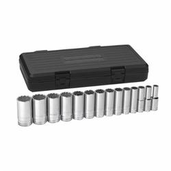 Socket Set, ASME B107.1, 12 Points, 1/2 in Drive, 14 Pieces