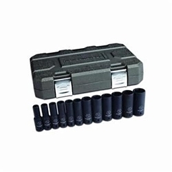 Impact Socket Set, 6 Points, 1/2 in Drive, 12 Pieces