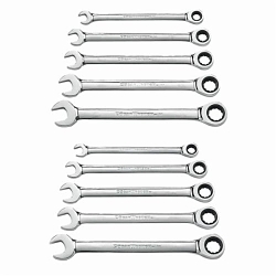 Long Length Ratcheting Combination Wrench Set, 10 Pieces, Polished Chrome