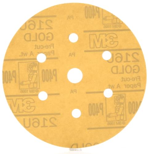 Hookit, Dust Free Gold Disc, 216U, 01073, P400, A-weight, 6 in x 5/8 in (15.24 cm x 1.5 cm)