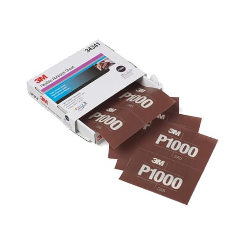Flexible Abrasive Hookit, Sheet, 34341, P1000, 5.5 in x 6.8 in (13.97 cm x 17.2 cm), 25 sheets per box