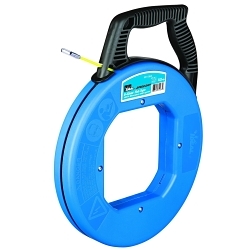 Pro Fish Tape With Eyelet, Case and Handle, 100 ft L Tape, Round Profile, Fiberglass Tape