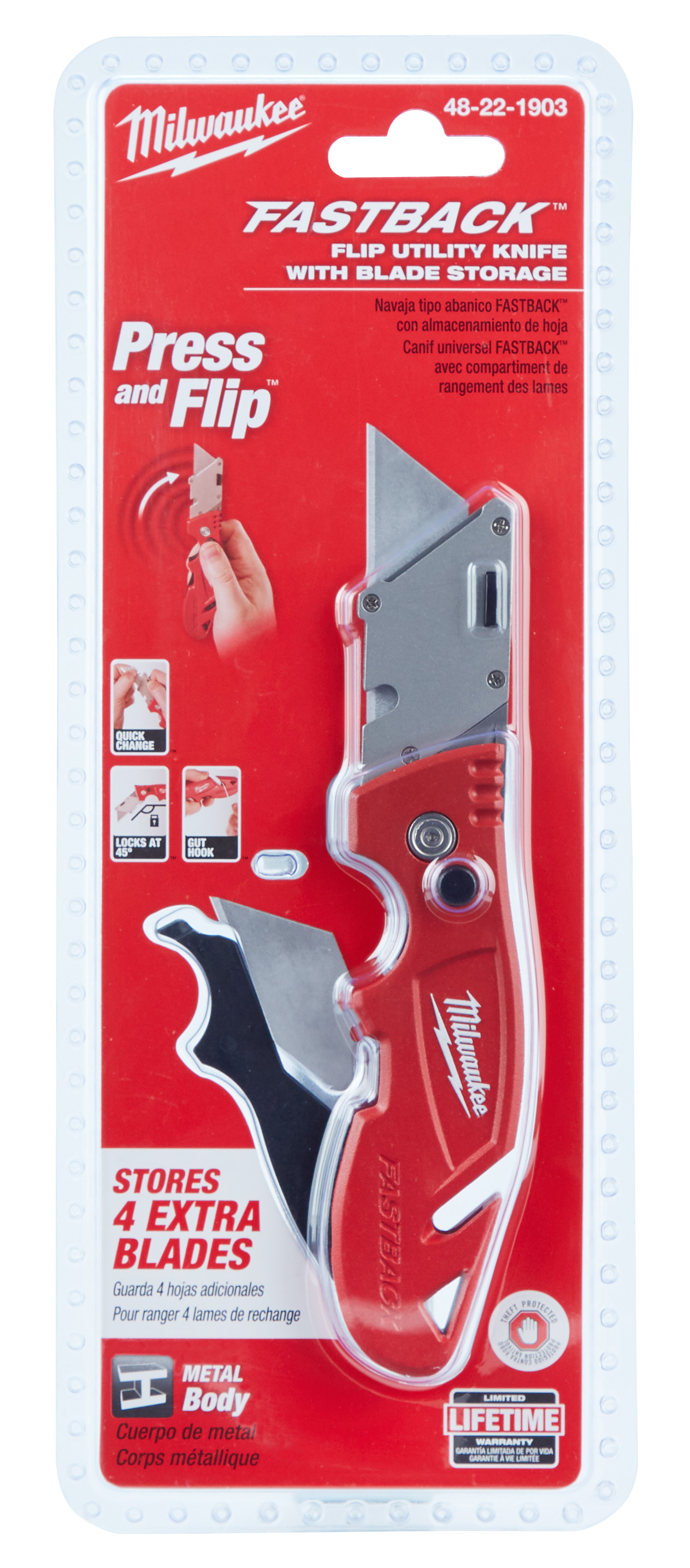 Flip Utility Knife With Blade Storage, Metal Blade, 6-3/4 in OAL