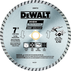 High Performance; Turbo Diamond Saw Blade, 7 in Dia Blade, 2-1/4 in D Cutting