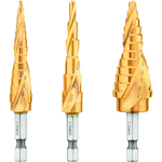 Step Drill Bit Set, 1/8 in Min Drill Bit, 7/8 in Max Drill Bit, 3 Pieces