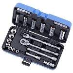 Socket Wrench Set, 21 Pieces, 6 Points, 3/8 in Drive