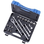 Socket Wrench Set, 19 Pieces, 6 Points, 1/2 in Drive
