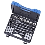 Socket Wrench Set, 29 Pieces, 6 Points, 1/2 in Drive