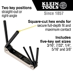 2-Position Folding Hex Key Set, 5 Pieces, 3/16 to 3/8 in Hex, Alloy Steel, Satin