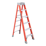 Standard Step Ladder, 6 ft Ladder, 300 lb Load, IA, Fiberglass, 5 Steps