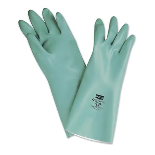 North by Honeywell NitriGuard Plus; LA172G Chemical-Resistant Gloves, Green