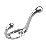 2-Arm Heavy Duty Utility Coat Hook, 3-1/2 in, Metal, Polished Chrome