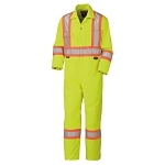 Safety Coverall, 58 in, Hi-Viz Yellow/Green, Polyester/Cotton