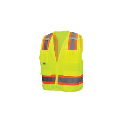 RVZ24SE Lightweight Non-FR Self-Extinguishing Safety Vest, L, Hi-Viz Lime