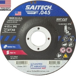 United Abrasives-SAIT High Performance Depressed Center Wheel, 4-1/2 in Dia x 0.045 in THK