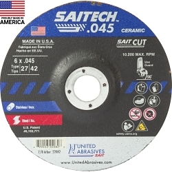 United Abrasives-SAIT High Performance Depressed Center Wheel, 6 in Dia x 0.045 in THK