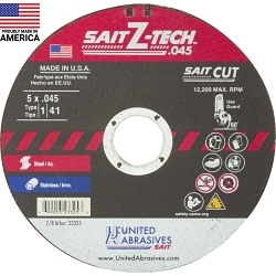 SaitZ-Tech; High Performance Thin High Speed Cut-Off Wheel, 5 in Dia x 0.045 in THK