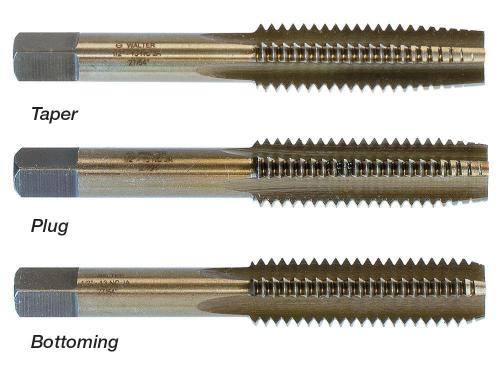  Hand Tap, #8-32 Thread, Taper Chamfer, 3 or 4 Flutes, Bronze, HSS