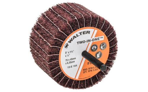  Fine Grit Mounted Flap Wheel, 3 in Dia Wheel, 1-3/4 in W Face, 180 Grit