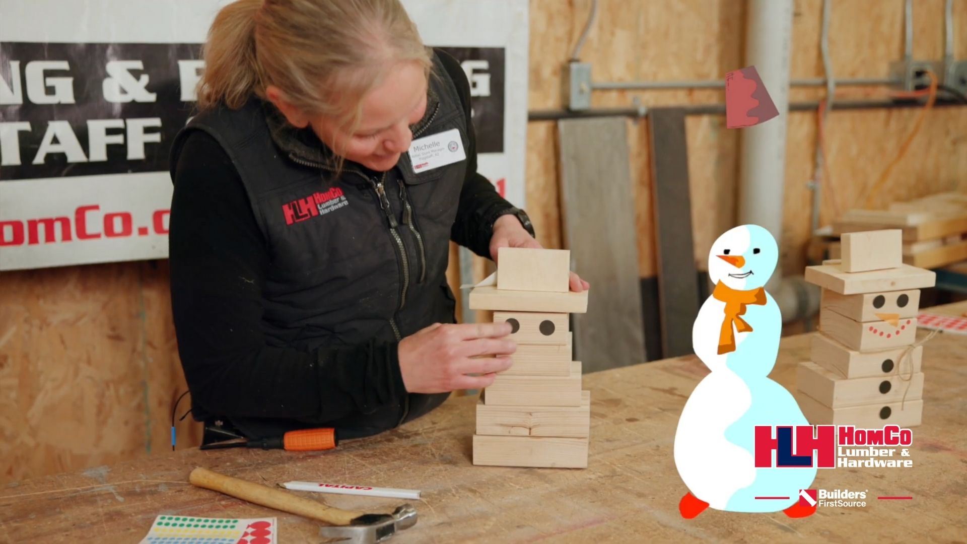 Build wooden snowman – step 5: decorate