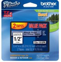 P-touch 1/2" Black/Clear Laminated TZe Tape Value Pack - 1/2" Width - Black, Clear - Laminated - Water Resistant - 2 / Pack