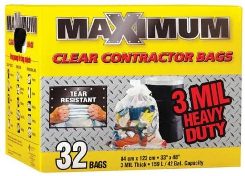 MAXIMUM Contractor Garbage Bag 159L Clear Heavy Duty