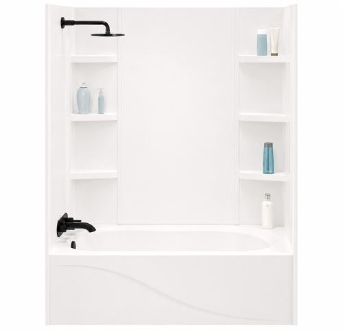 Smooth Bathtub/Shower Walls With Shelves 60" X 36" X 80 5 Piece