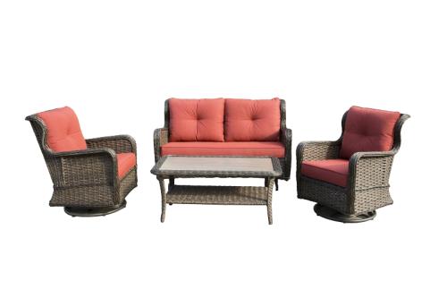 Seasonal Trends MS21001-1 Woodbury Deep Seating Set, Aluminum and All Weather Wicker, Orange/Red, Four-Piece
