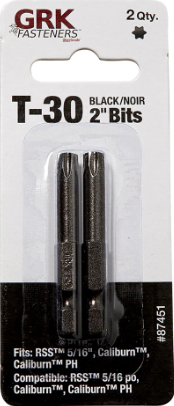GRK BITS CARDED T30 2" BLK (2)
