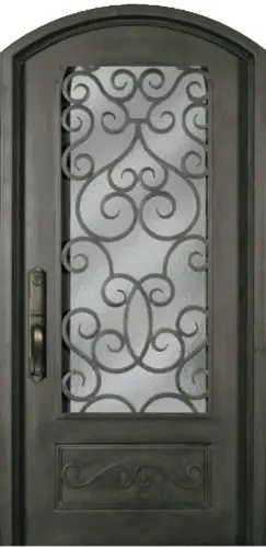 39 X 84 curved bars no/knots eliptical arch LH Forged iron door black hammered glass 3/4 light SS518SHXL/34