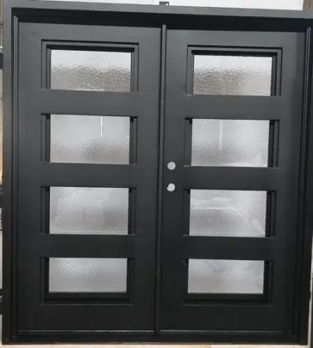 74" x 81" Left Hand 4 Lite Forged Iron Double Entry Door