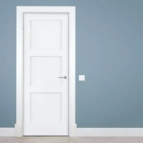 3080 LH 3PNL 37.5"X97.25" STILE AND RAIL EQUAL PANEL SHAKER 4 9/16 FINGER JOINT PRIMED JAMB US15 HINGES