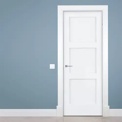 2880 RH 3PNL 33.5"X97.25" STILE AND RAIL EQUAL PANEL SHAKER 4 9/16 FINGER JOINT PRIMED JAMB US15 HINGES