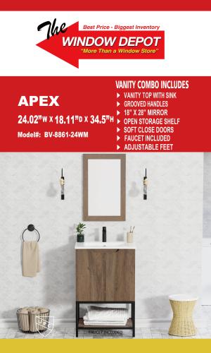 Apex 24.02 WX18.11 Dx34.5H Washed Oak With Mirror