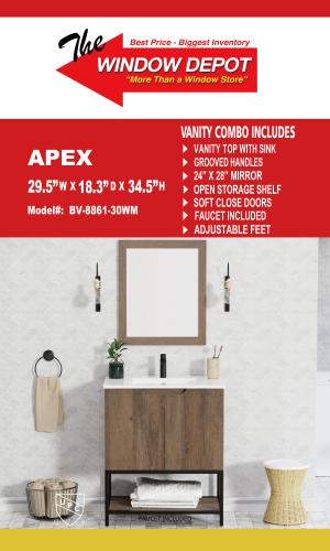 Apex 29.5 WX18.3 Dx34.5H Washed Oak With Mirror