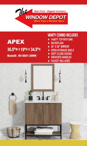 Apex 36.5 WX18.5 Dx34.5H Washed Oak With Mirror