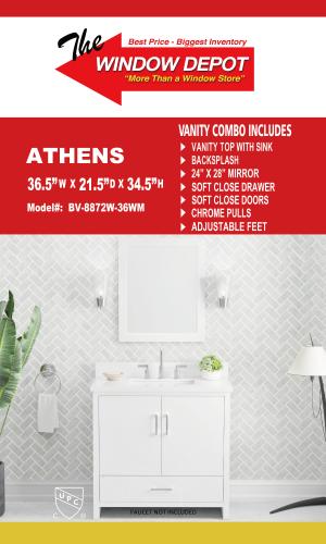 Athens 36.5 Wx 21.5DX 34.5H White With Mirror
