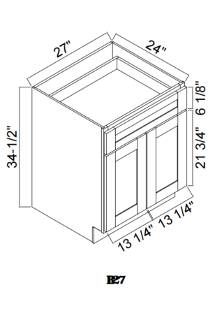 B27 BASE 27"Wx24"Dx34-1/2"H-2 Doors-1 Drawer-1 Shelf OAK SHAKER