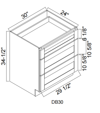 DB30 30"Wx24"Dx34-1/2"H DRAWER PACK-3 Drawers OAK SHAKER