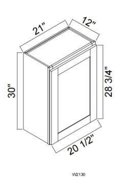 W2130 WALL 21"Wx30"Hx12"D-1 Door-2 Shelf OAK SHAKER