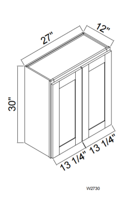 W2730 WALL 27"Wx30"Hx12"D-2 Doors-2 Shelf OAK SHAKER