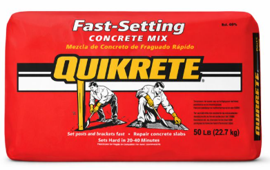 50# FAST SET CONCRETE (RED BAGS) 64 bags / Pallet, $25 Pallet Charge for Full Pallets (Refundable)