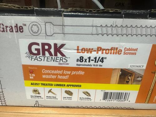 G10069 Grk #8x1 1/4" Low profile cabinet screws (window) Bulk Box