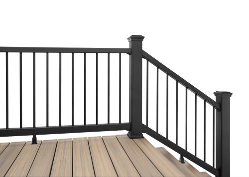 8'x36" Transcend STAIR Rail Kit Black w/ Black Round Balusters (Top & Bottom Rail, Mounting Hardware, and Balusters Included)